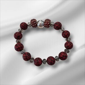Viva Red Clay Beads PartyLite Stretch Bracelet With Rhinestones